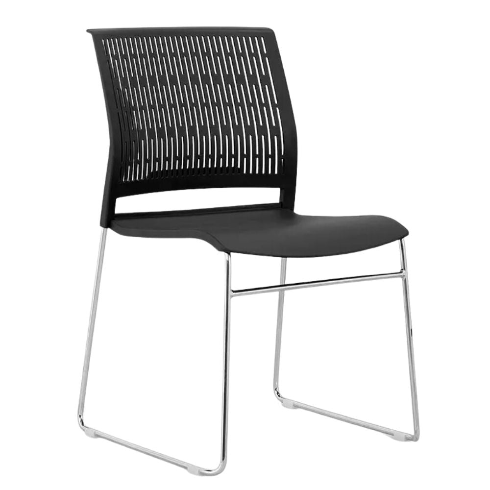 Silla de visita Nogal Beat MEM Cerdeña negra en polipropileno perforado con estructura cromada apilable
