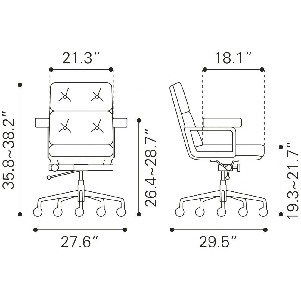 Silla de oficina ZUO Smiths en amarillo, tapizada en vinilo con base rodante de acero ajustable