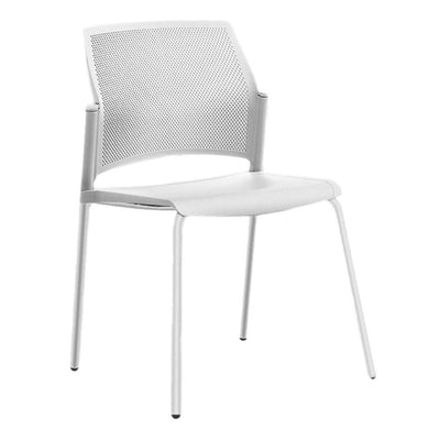 Silla Labenze Replay blanca con respaldo perforado en polipropileno y patas tubulares de acero