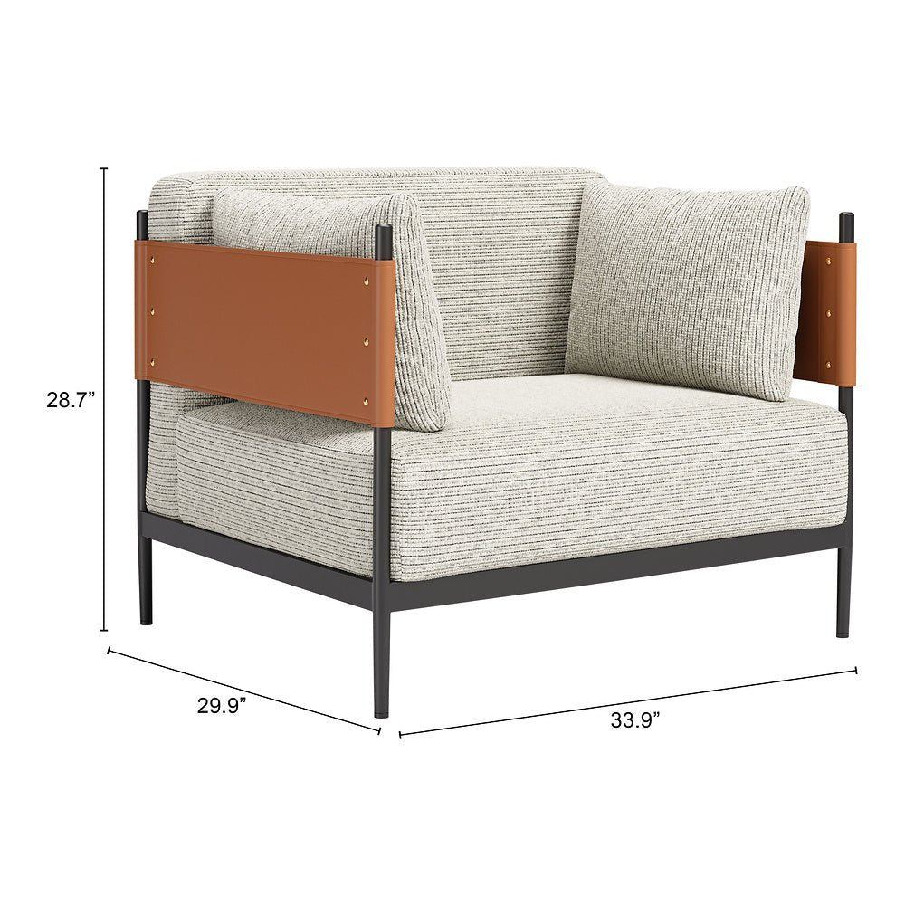 Sillón con Descansabrazos para Boutique - ZUO STIRBE - Gris - Asiento y Respaldo Tapizados en Piel Sintética - 110344 - Zuo - NOGAL BEAT - Sillón Ocasional