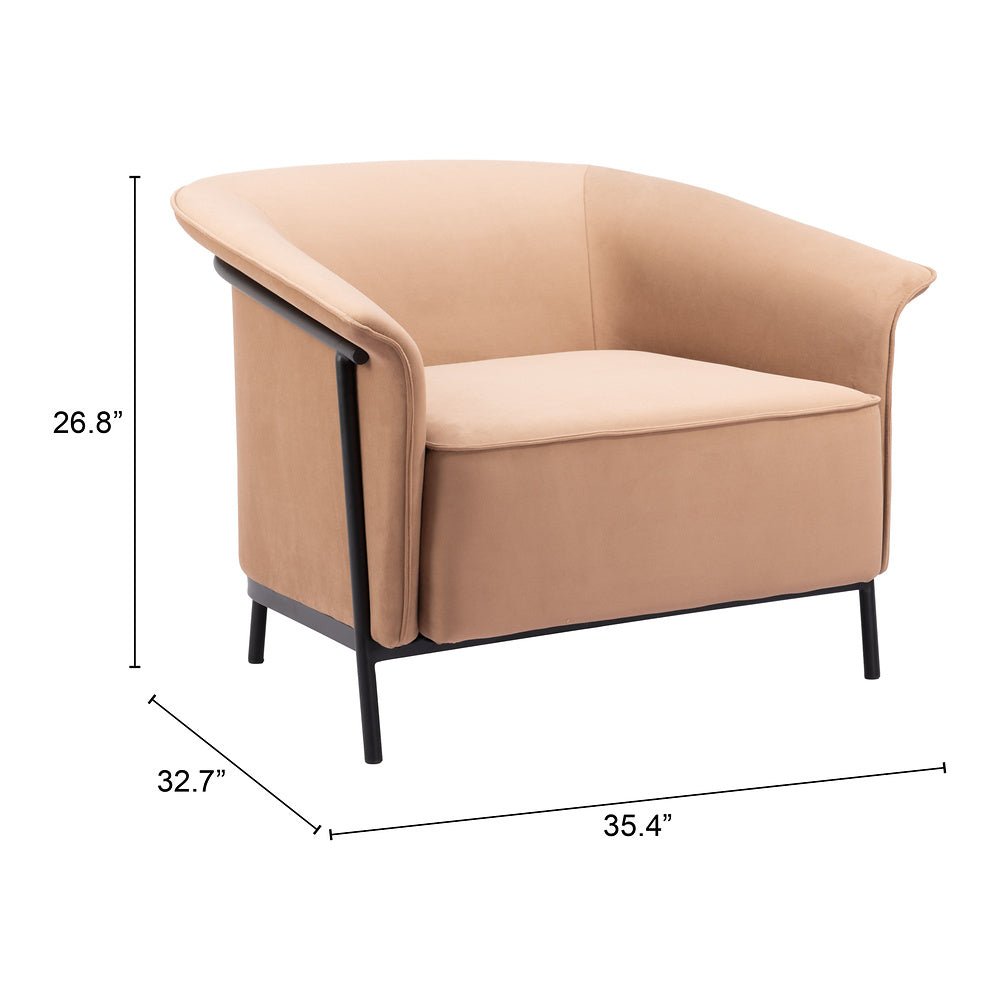 Sillón Ocasional para Recepción - ZUO BURRY - Camel - Asiento y Respaldo Tapizados - 110117 - Zuo - NOGAL BEAT - Sillón Ocasional
