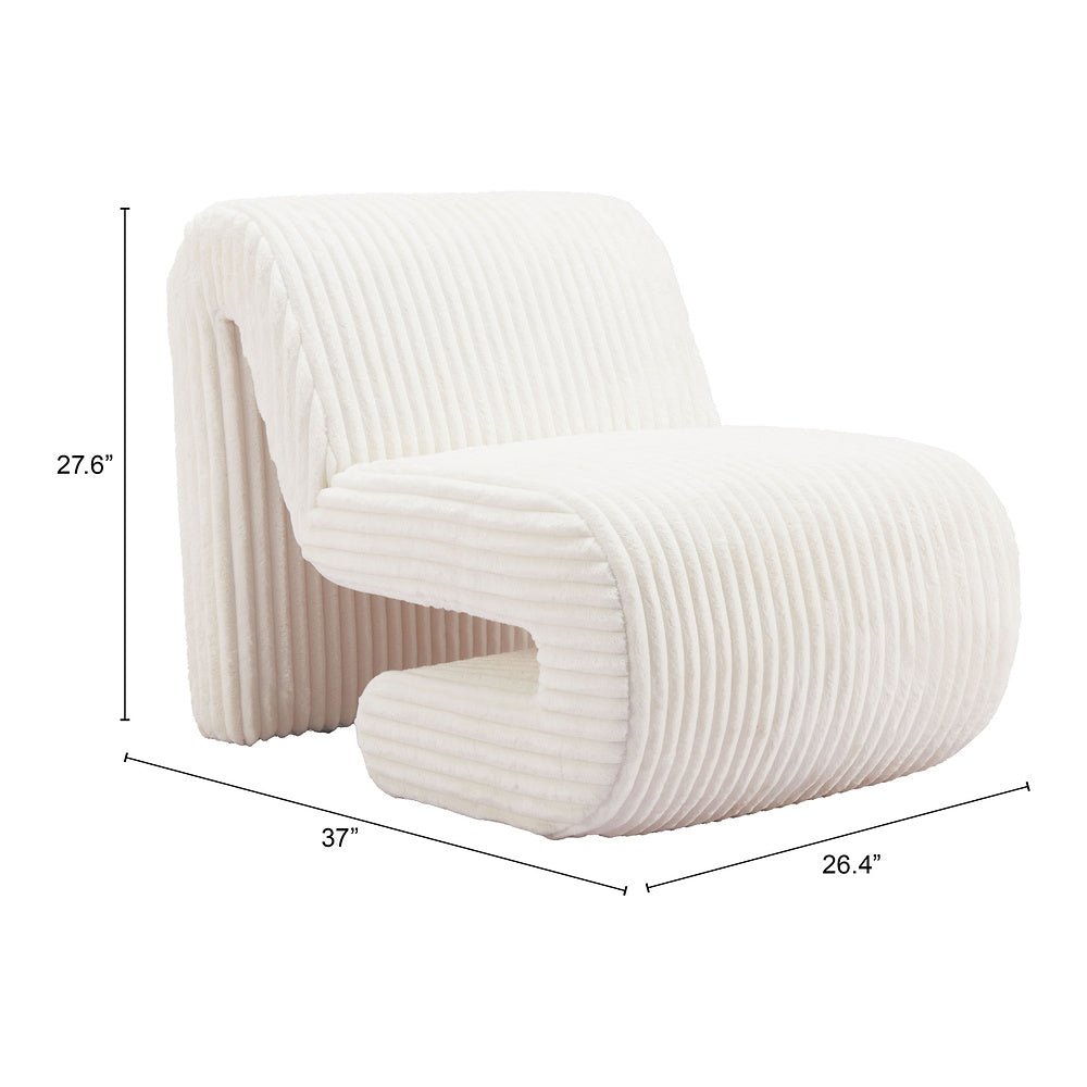 Sillón Ocasional para Salón de Belleza - ZUO OPAM - Blanco - Asiento y Respaldo Tapizados en Pana - 110283 - Zuo - NOGAL BEAT - Sillón Ocasional