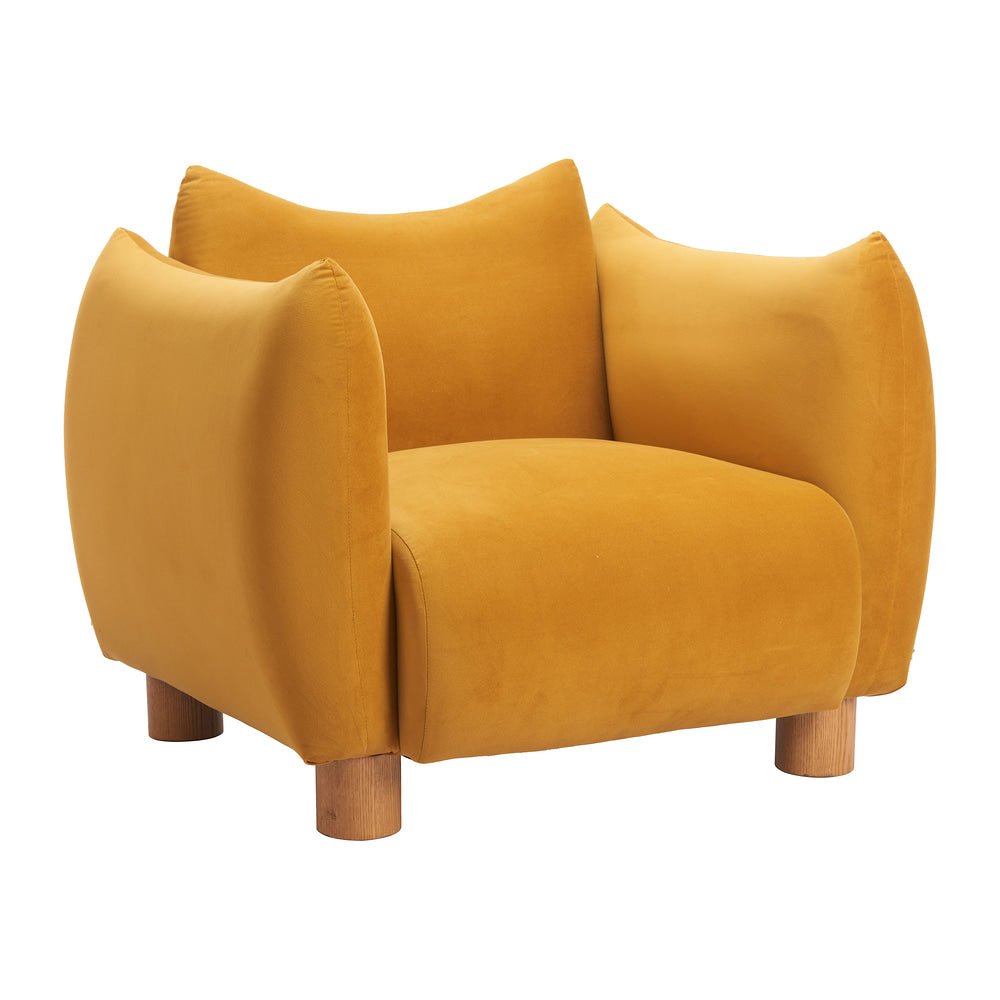 Sillón Ocasional para Spa - ZUO MEIA - Mostaza - Asiento y Respaldo Tapizados en Tela Tipo Terciopelo - 110476 - Zuo - NOGAL BEAT - Sillón Ocasional