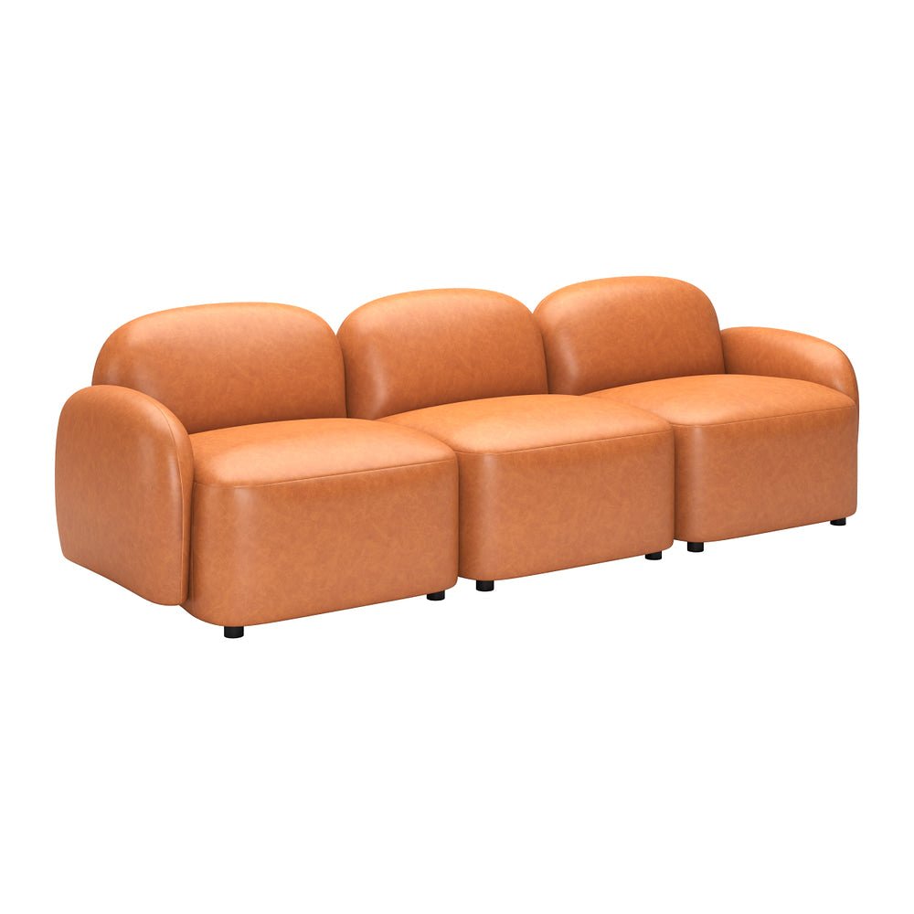Sofá para Sala de Espera 3 Plazas - ZUO CLEO - Café - Asiento y Respaldo Tapizados en Piel Sintética - 110889 - Zuo - NOGAL BEAT - Sillón Ocasional
