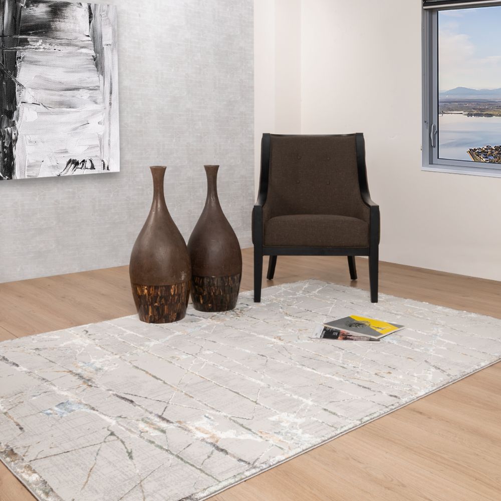 Tapete decorativo colección Zaria T2199 de poliéster pelo corto en tonos gris y crema, rectangular o circular