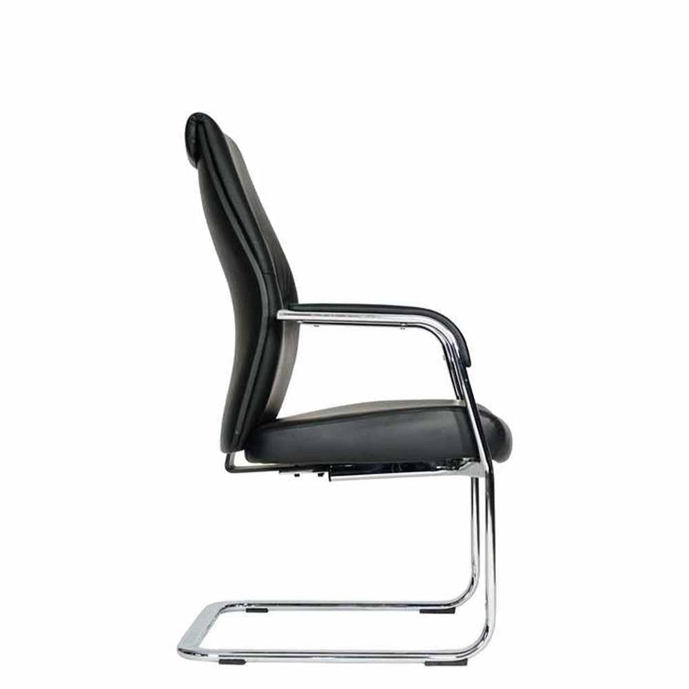 Silla de visita TECHNO PRESIDENT negra con respaldo bajo tapizado, brazos de aluminio y base trineo cromada