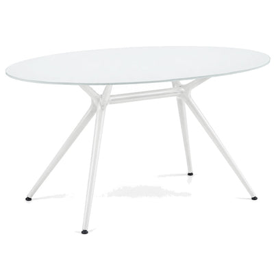 Mesa Comercial Ovalada con Cubierta de Cristal - LABENZE MESA METROPOLIS 160-07050 - Blanco - Cristal Ovalado de 1.50 x 1.12 m con Estructura de Acero Blanco