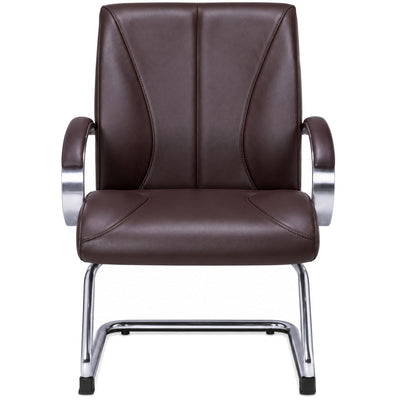 Silla de Oficina Visita - REQUIEZ RP-8005 - Café - Trineo con Brazos con Respaldo Medio y Tapizado Piel