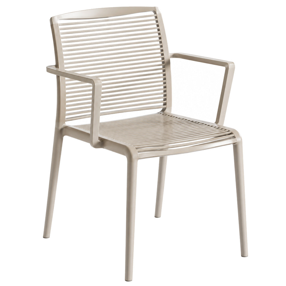 Silla Comercial con Brazos para Terraza y Restaurante - LABENZE AVENICA 155-08100 - Arena - Tecnopolímero Flexible con Estructura Sólida de 4 Patas