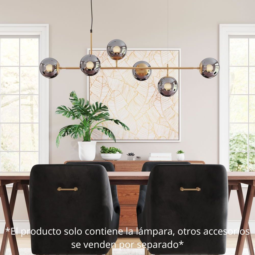 Lámpara de Techo para Comedor | Negro Latón | Acero Vidrio Tintado | Interior Cuarto Sala de Espera Habitación Decorativa Hogar Interior Decorativos Lampara Iluminacion Lampara Piso Lampara Moderna Luz Cocina Sala de Estar Dormitorio  LÁMPARA NOGAL BEAT GISELA 