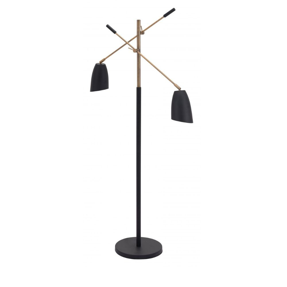 Lámpara de Pie para Sala de Estar | Negro Latón | Acero Pintado | Interior Cuarto Sala de Espera Habitación Decorativa Hogar Interior Decorativos Lampara Iluminacion Lampara Piso Lampara Moderna Luz Cocina Sala de Estar Dormitorio LÁMPARA NOGAL BEAT TANNER