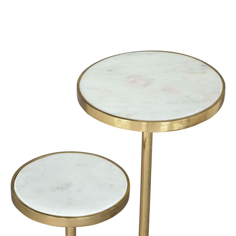 Mesa Auxiliar Ocasional Decorativa | 56 cm | Estructura Hierro Oro | Blanco | Mármol | Interior Sala de Espera Comedor Central Esquinera Auxiliar Decorativa Hogar Interior de Apoyo MESA AUXILIAR NOGAL BEAT MARC 