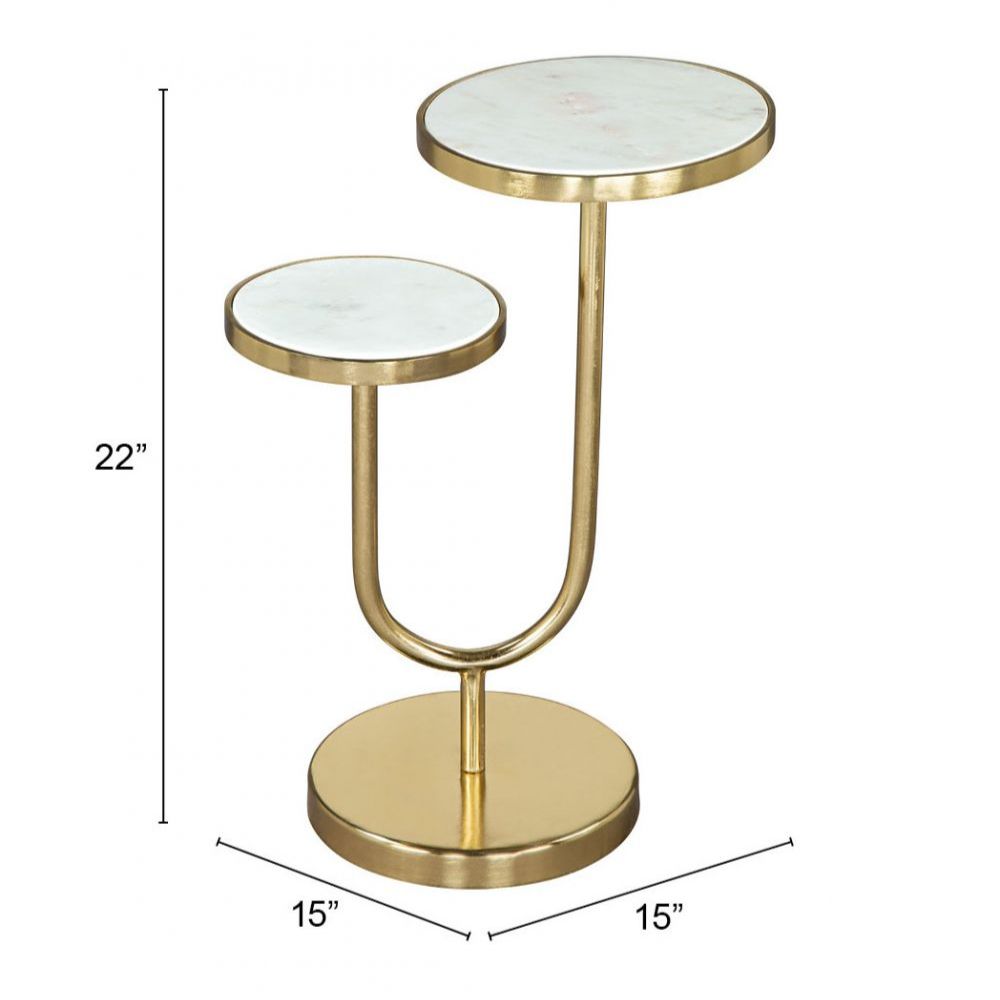 Mesa Auxiliar Ocasional Decorativa | 56 cm | Estructura Hierro Oro | Blanco | Mármol | Interior Sala de Espera Comedor Central Esquinera Auxiliar Decorativa Hogar Interior de Apoyo MESA AUXILIAR NOGAL BEAT MARC 