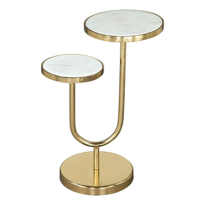 Mesa Auxiliar Ocasional Decorativa | 56 cm | Estructura Hierro Oro | Blanco | Mármol | Interior Sala de Espera Comedor Central Esquinera Auxiliar Decorativa Hogar Interior de Apoyo MESA AUXILIAR NOGAL BEAT MARC 