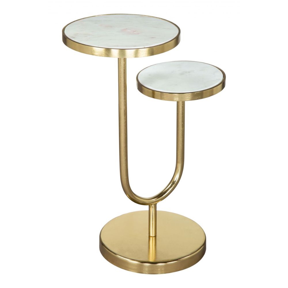 Mesa Auxiliar Ocasional Decorativa | 56 cm | Estructura Hierro Oro | Blanco | Mármol | Interior Sala de Espera Comedor Central Esquinera Auxiliar Decorativa Hogar Interior de Apoyo MESA AUXILIAR NOGAL BEAT MARC 