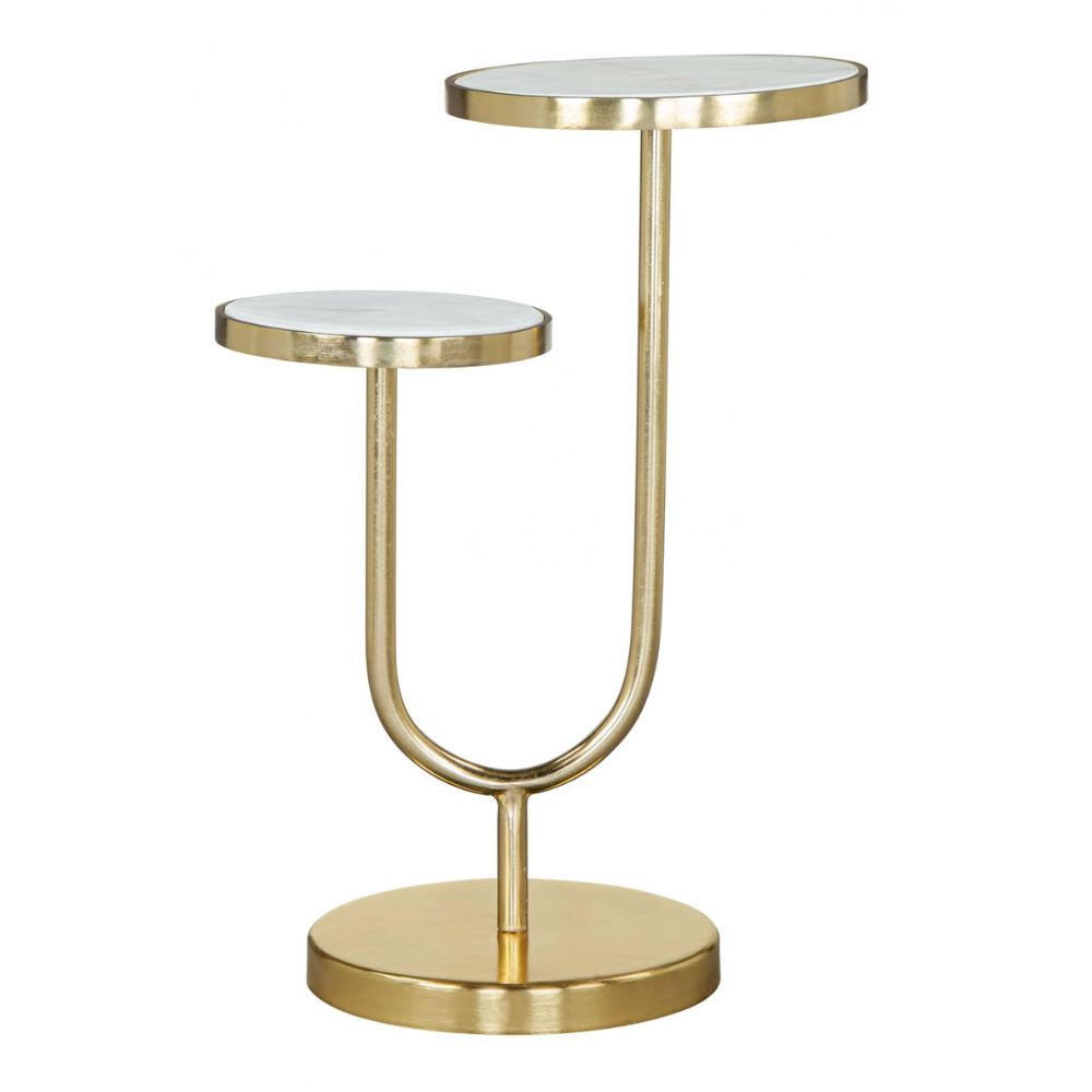 Mesa Auxiliar Ocasional Decorativa | 56 cm | Estructura Hierro Oro | Blanco | Mármol | Interior Sala de Espera Comedor Central Esquinera Auxiliar Decorativa Hogar Interior de Apoyo MESA AUXILIAR NOGAL BEAT MARC 