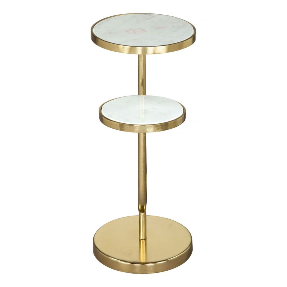 Mesa Auxiliar Ocasional Decorativa | 56 cm | Estructura Hierro Oro | Blanco | Mármol | Interior Sala de Espera Comedor Central Esquinera Auxiliar Decorativa Hogar Interior de Apoyo MESA AUXILIAR NOGAL BEAT MARC 