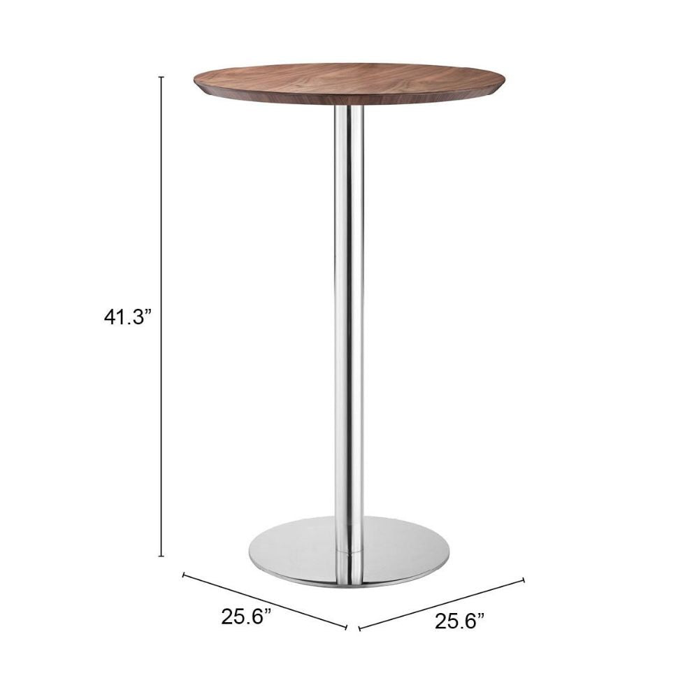 Mesa Moderna para Bar | 105 cm | Base Acero Inoxidable | Nogal | MDF Enchapado en Nogal | Interior Cafeteria Restaurante Mesa Desayunador Zona de Comida Hotel Bar Bistro Barra MESA NOGAL BEAT BERGEN