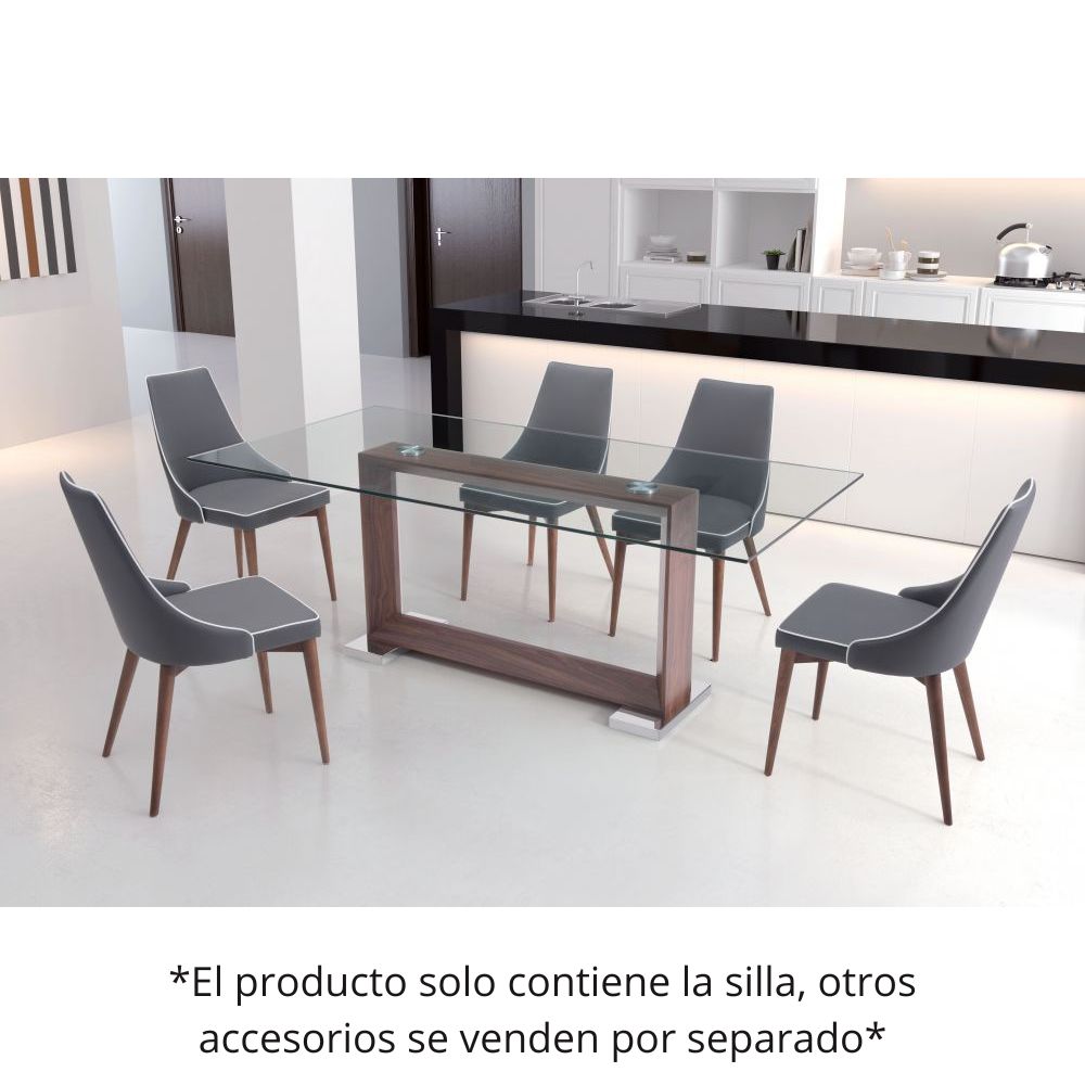 Silla para Comedor | Base Madera Abedul | Gris | Polipiel 100% Poliuretano | Interior Habitación Sala de Estudio Dormitorio Biblioteca Cuarto Invitados Terraza Convivencia Comedor SILLA NOGAL BEAT MOOR