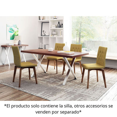 Silla para Comedor | Base Madera de Abedul | Verde | Tejido 100% Poliéster | Interior Habitación Sala de Estudio Dormitorio Biblioteca Cuarto Invitados Terraza Convivencia Comedor SILLA NOGAL BEAT OREBRO