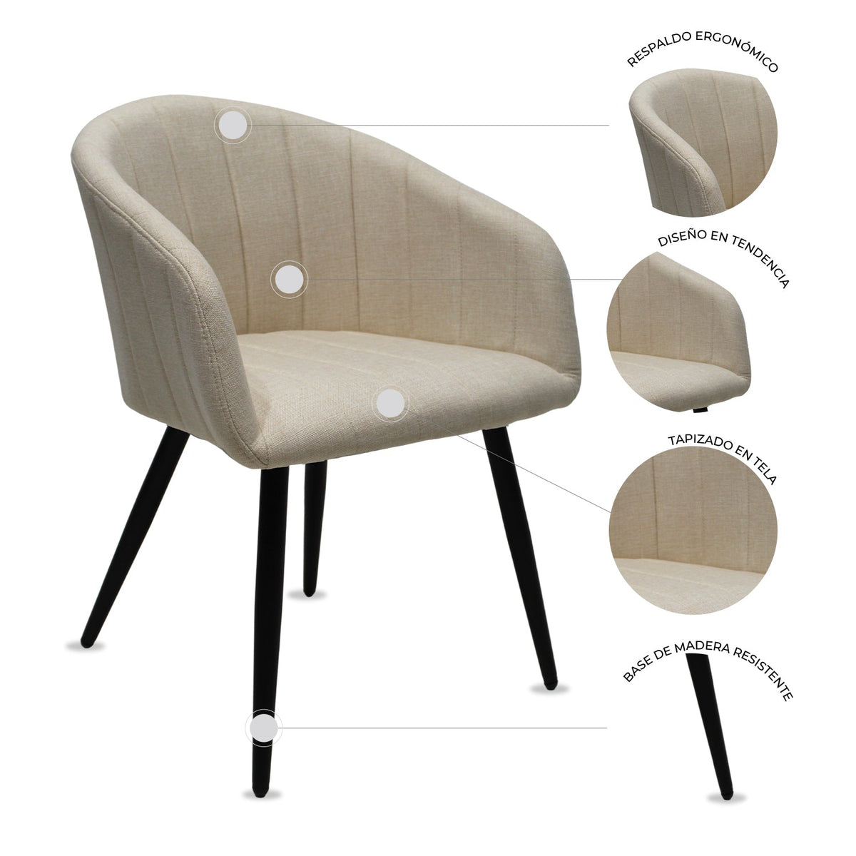 SILLA KINGSTRONG BURGOS S17 SILL0903737 | Silla Ocasional Comercial Decorativa | Base 4 Puntas Metal | Estilizado Forrado en Tela | Interior