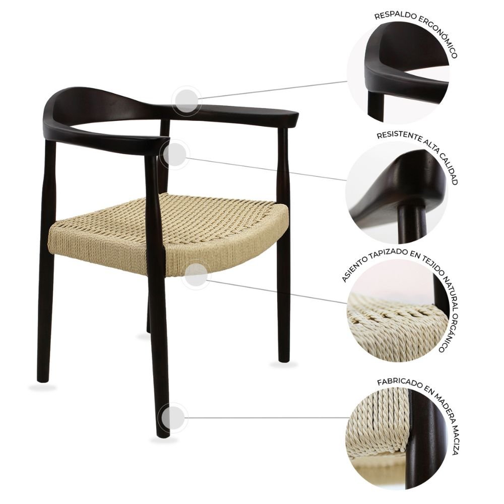 Silla comercial Kingstrong Guiza de madera maciza con asiento trenzado impermeable estilo escandinavo