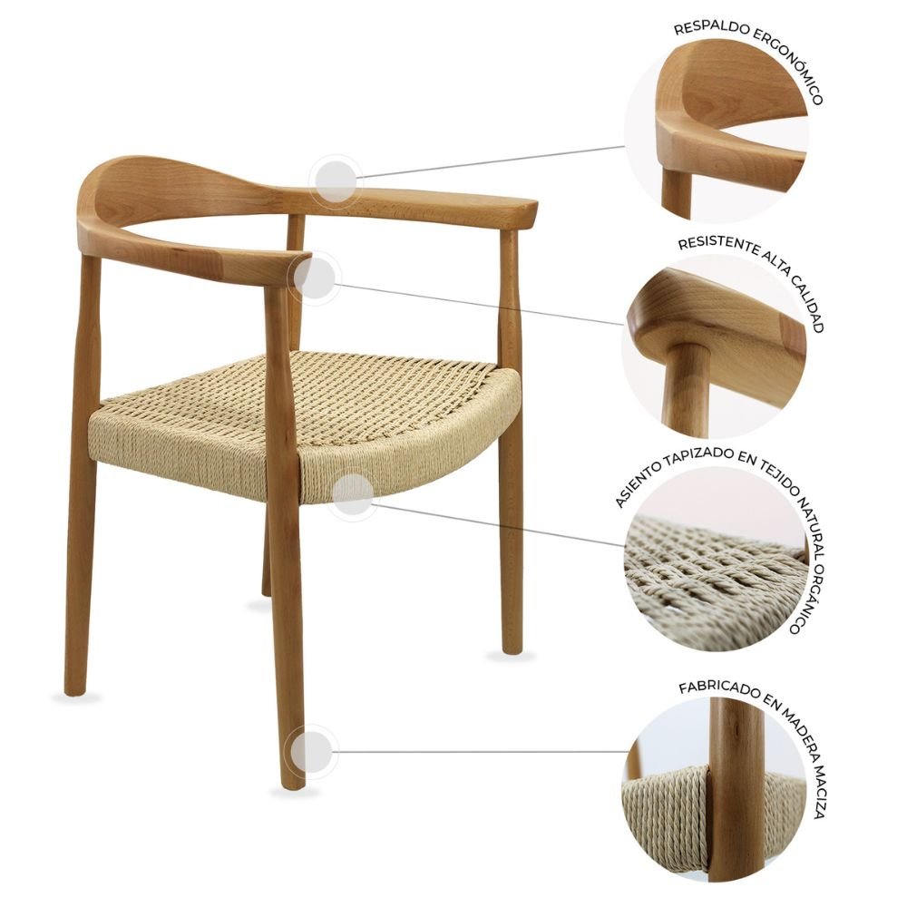 Silla comercial Kingstrong Guiza de madera maciza con asiento trenzado impermeable estilo escandinavo