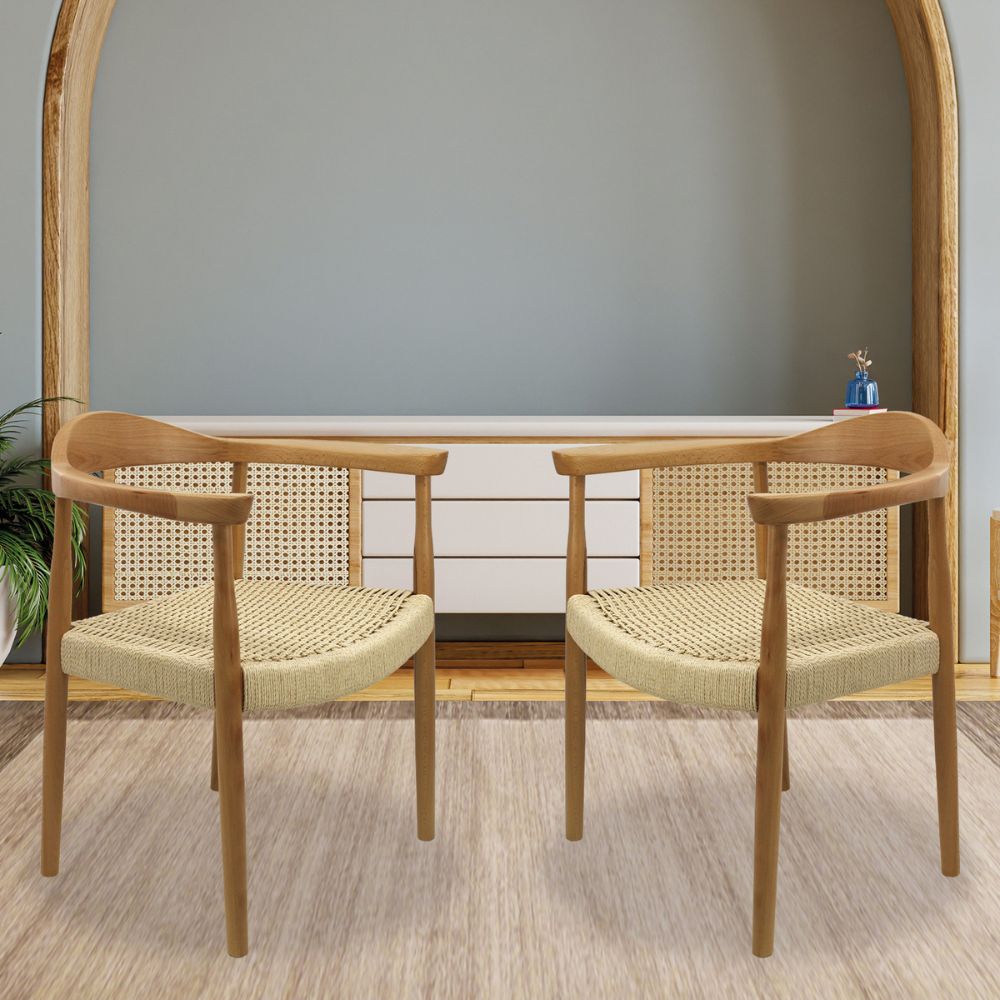 Silla comercial Kingstrong Guiza de madera maciza con asiento trenzado impermeable estilo escandinavo