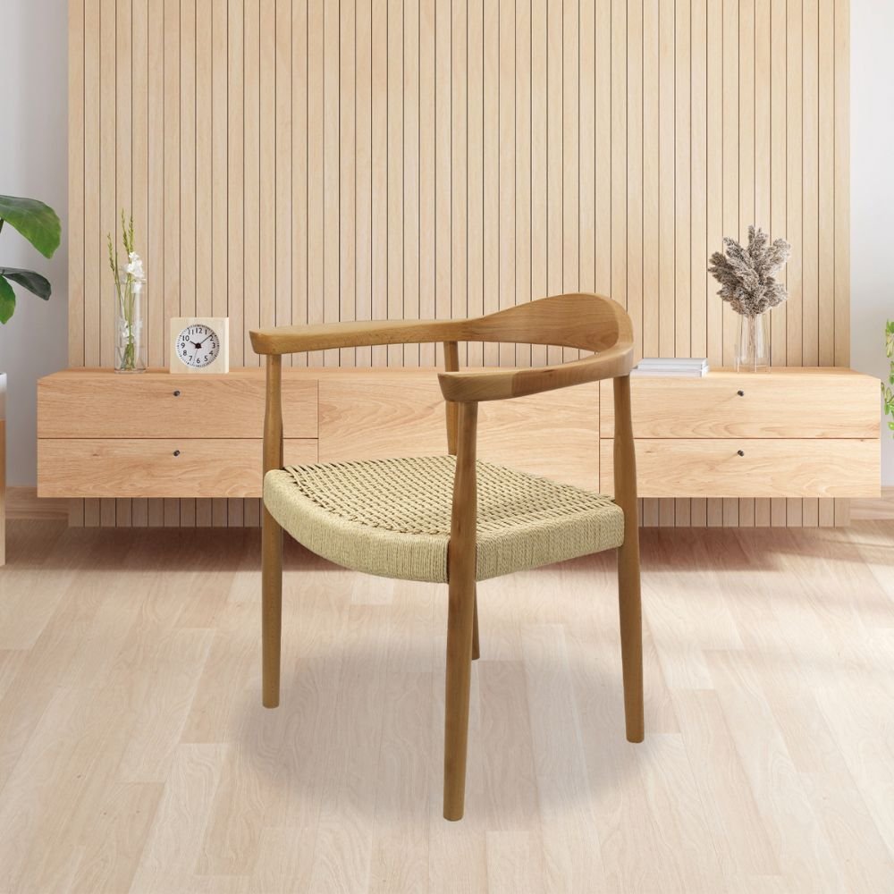 Silla comercial Kingstrong Guiza de madera maciza con asiento trenzado impermeable estilo escandinavo