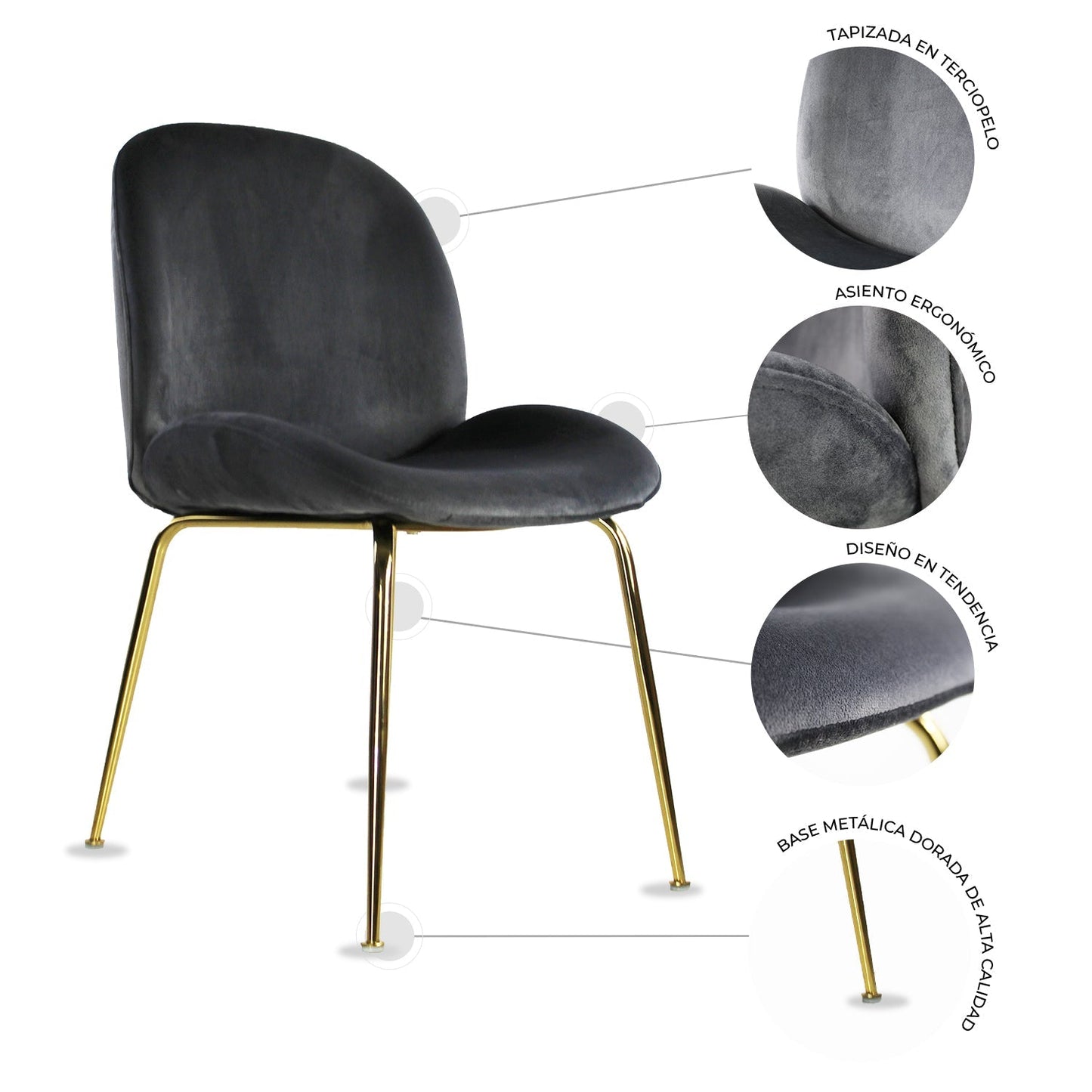 SILLA KINGSTRONG MOB-039B TREVISO VELVET SILL2242337 | Silla Ocasional Comercial Decorativa | Base 4 Puntas Metal | Tapizado Tela | Interior