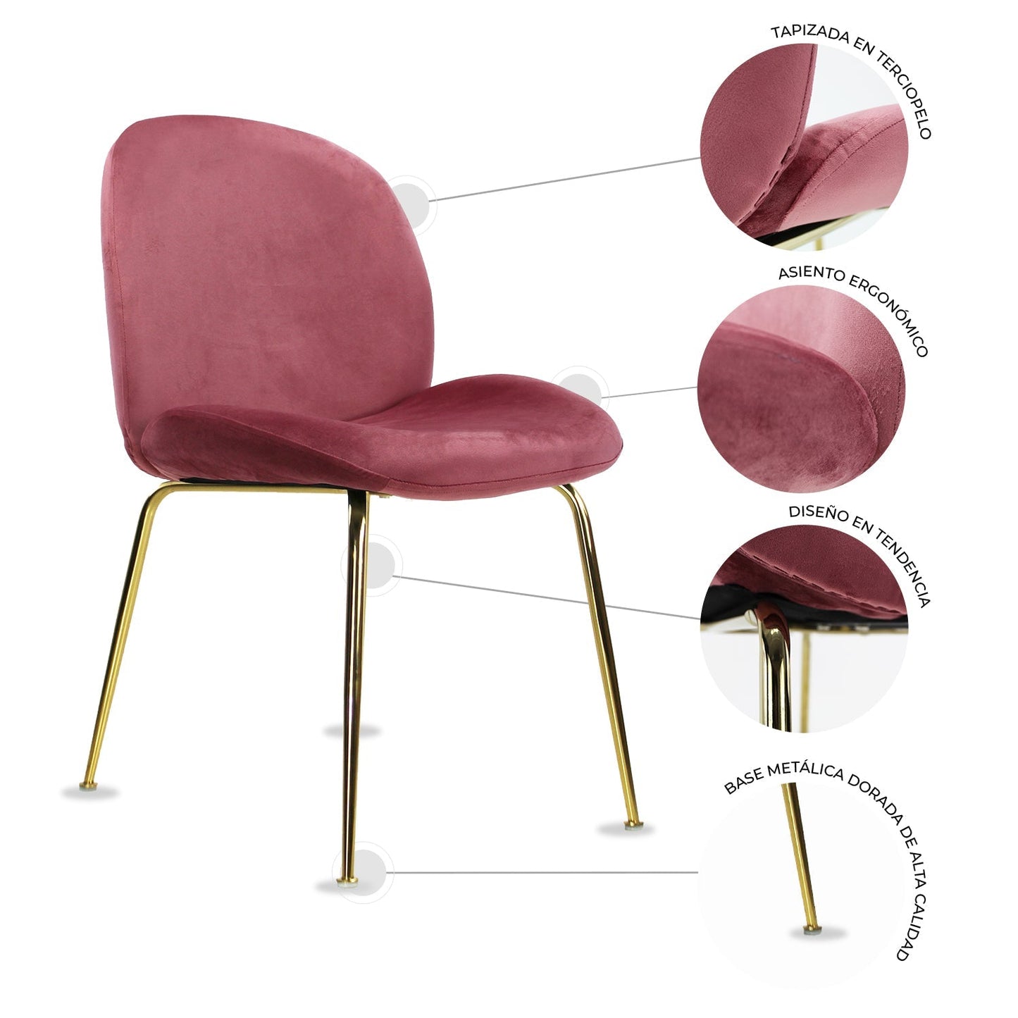 SILLA KINGSTRONG MOB-039B TREVISO VELVET SILL2242337 | Silla Ocasional Comercial Decorativa | Base 4 Puntas Metal | Tapizado Tela | Interior