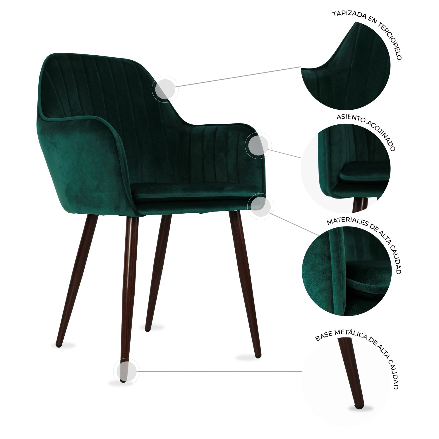 SILLA KINGSTRONG MOB-052 TRENTO VELVET SILL2242332 | Silla Ocasional Comercial Decorativa | Base 4 Puntas Metal | Tapizado Tela | Interior