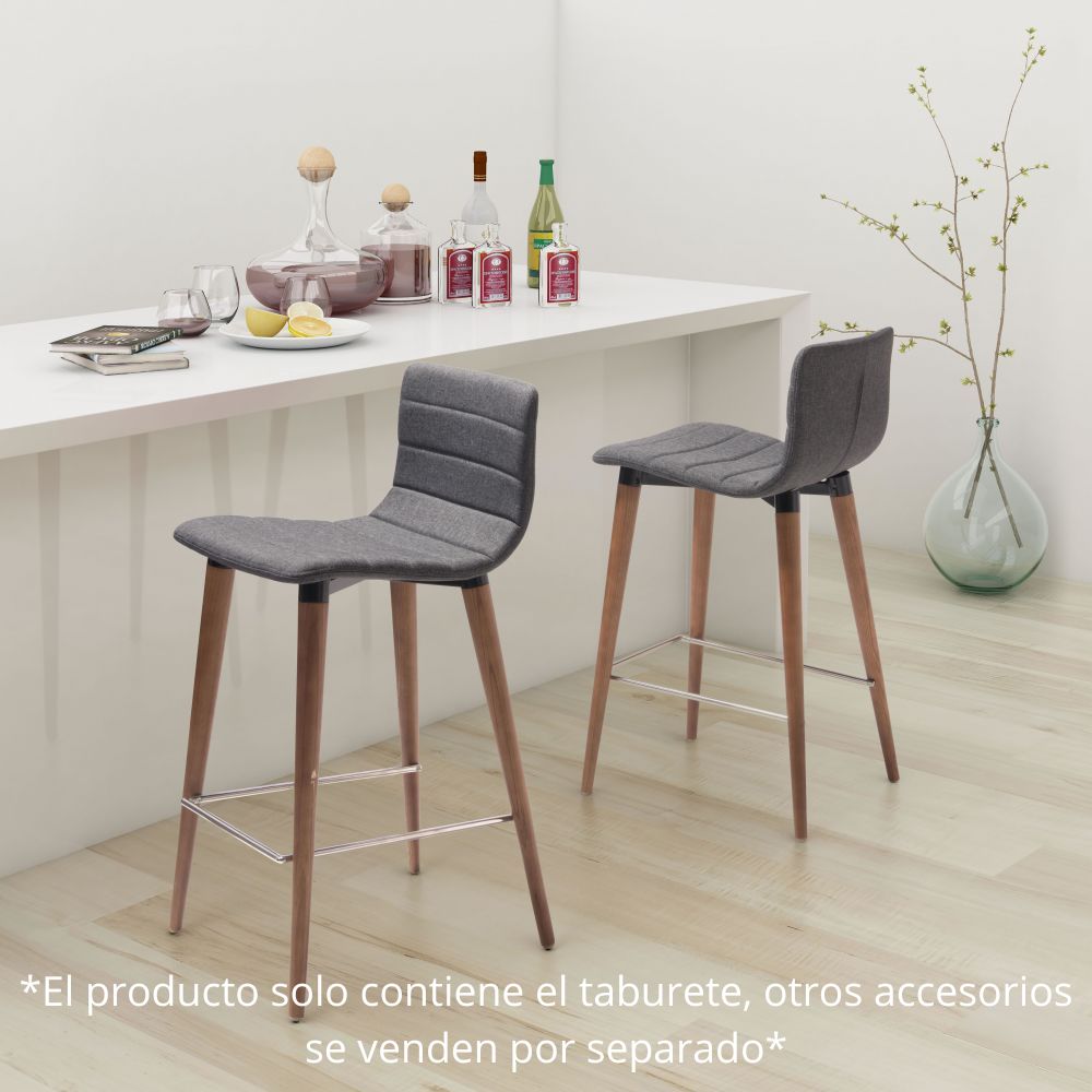 Taburete Alto para Barra | Base Madera Abedul | Gris | Tejido 100% Poliéster | Interior Bar Restaurante Cafetería Zona Alimentos Barra Alta Desayunador Cocina Barra Cantina Antro Bistro TABURETE NOGAL BEAT JERICHO