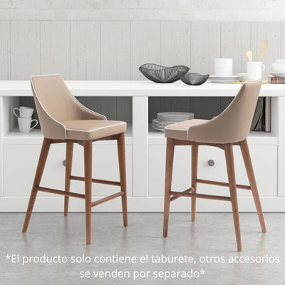 Taburete Alto para Barra | 94 cm | Base Madera Abedul | Gris | Polipiel 100% Poliuretano | Interior Bar Restaurante Cafetería Zona Alimentos Barra Alta Desayunador Cocina Barra Cantina Antro Bistro TABURETE NOGAL BEAT MOOR