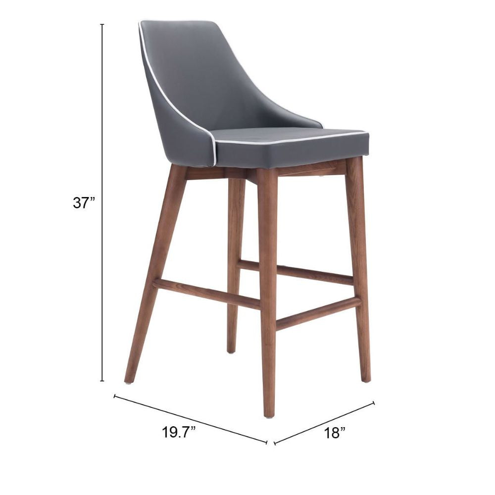 Taburete Alto para Barra | 94 cm | Base Madera Abedul | Gris | Polipiel 100% Poliuretano | Interior Bar Restaurante Cafetería Zona Alimentos Barra Alta Desayunador Cocina Barra Cantina Antro Bistro TABURETE NOGAL BEAT MOOR