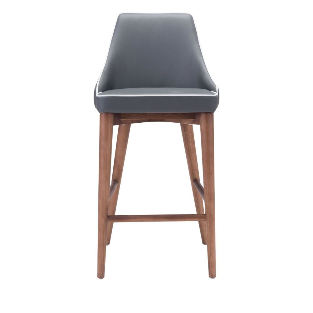 Taburete Alto para Barra | 94 cm | Base Madera Abedul | Gris | Polipiel 100% Poliuretano | Interior Bar Restaurante Cafetería Zona Alimentos Barra Alta Desayunador Cocina Barra Cantina Antro Bistro TABURETE NOGAL BEAT MOOR