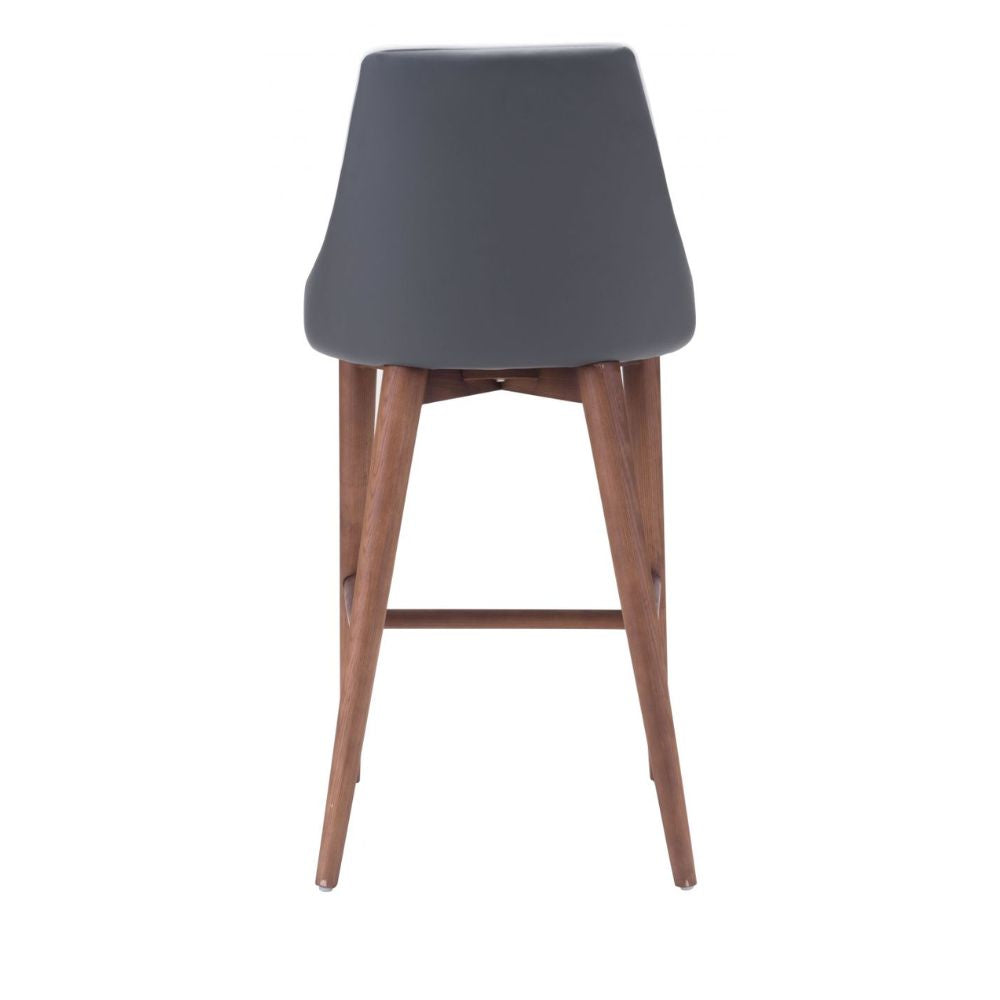 Taburete Alto para Barra | 94 cm | Base Madera Abedul | Gris | Polipiel 100% Poliuretano | Interior Bar Restaurante Cafetería Zona Alimentos Barra Alta Desayunador Cocina Barra Cantina Antro Bistro TABURETE NOGAL BEAT MOOR