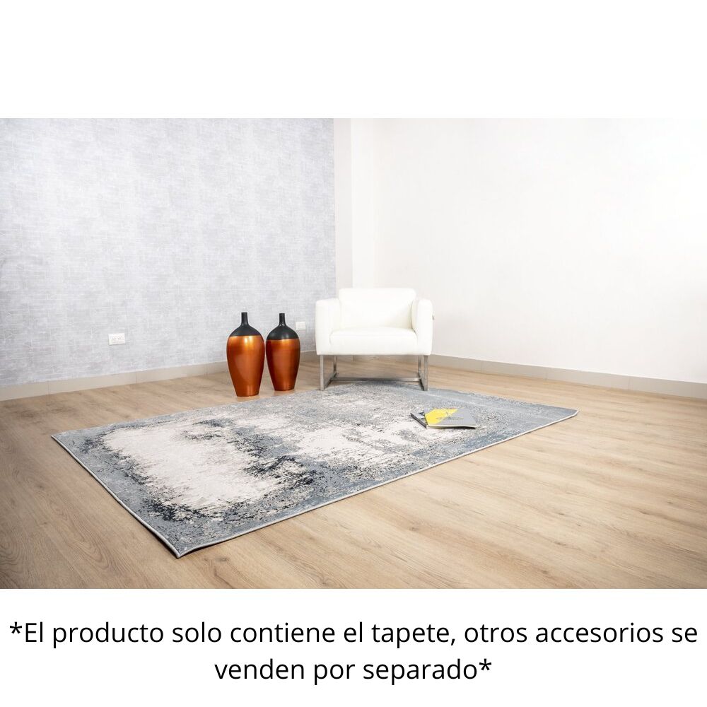 Tapete decorativo colección Belma U6025 rectangular de polipropileno y poliéster en plata y negro