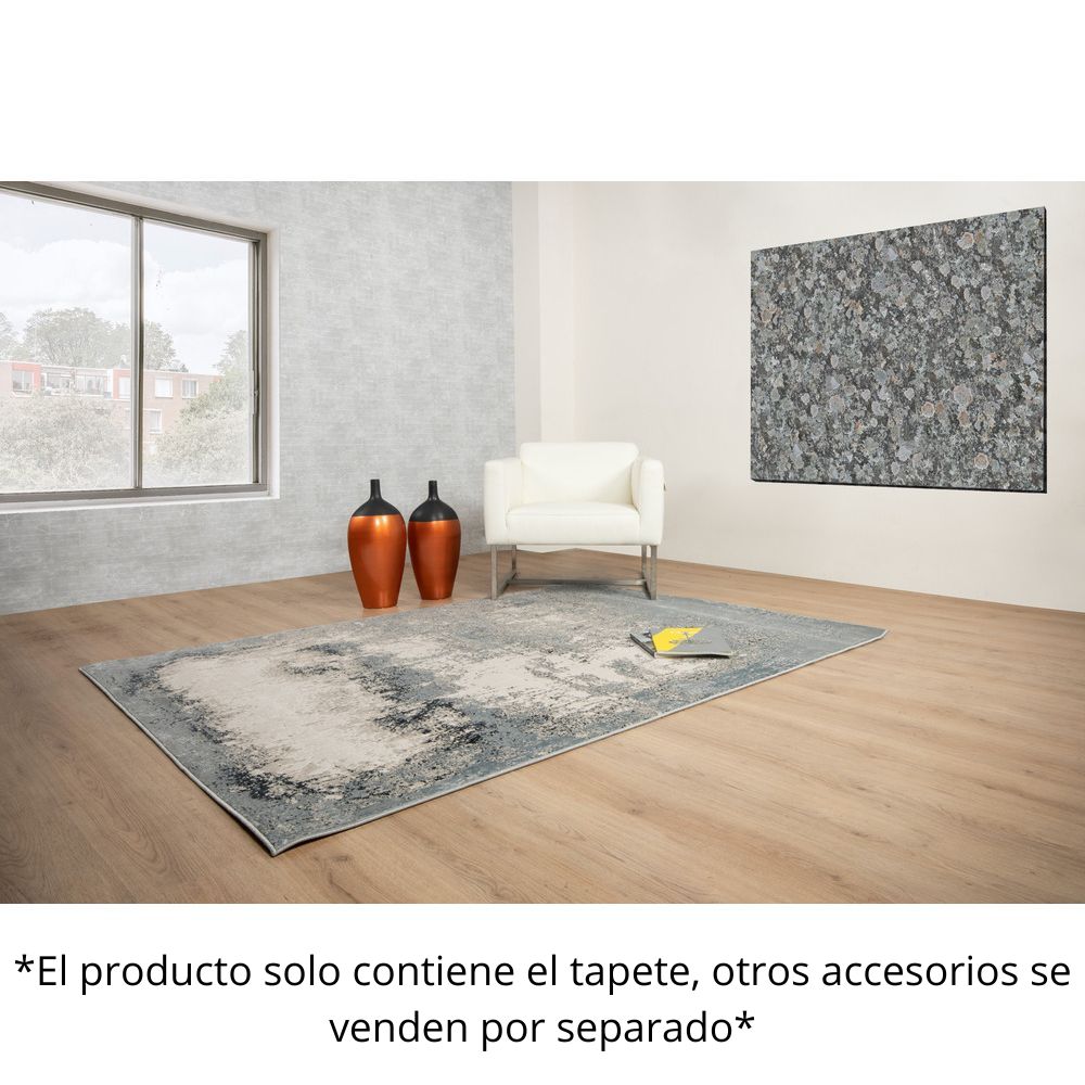 Tapete decorativo colección Belma U6025 rectangular de polipropileno y poliéster en plata y negro