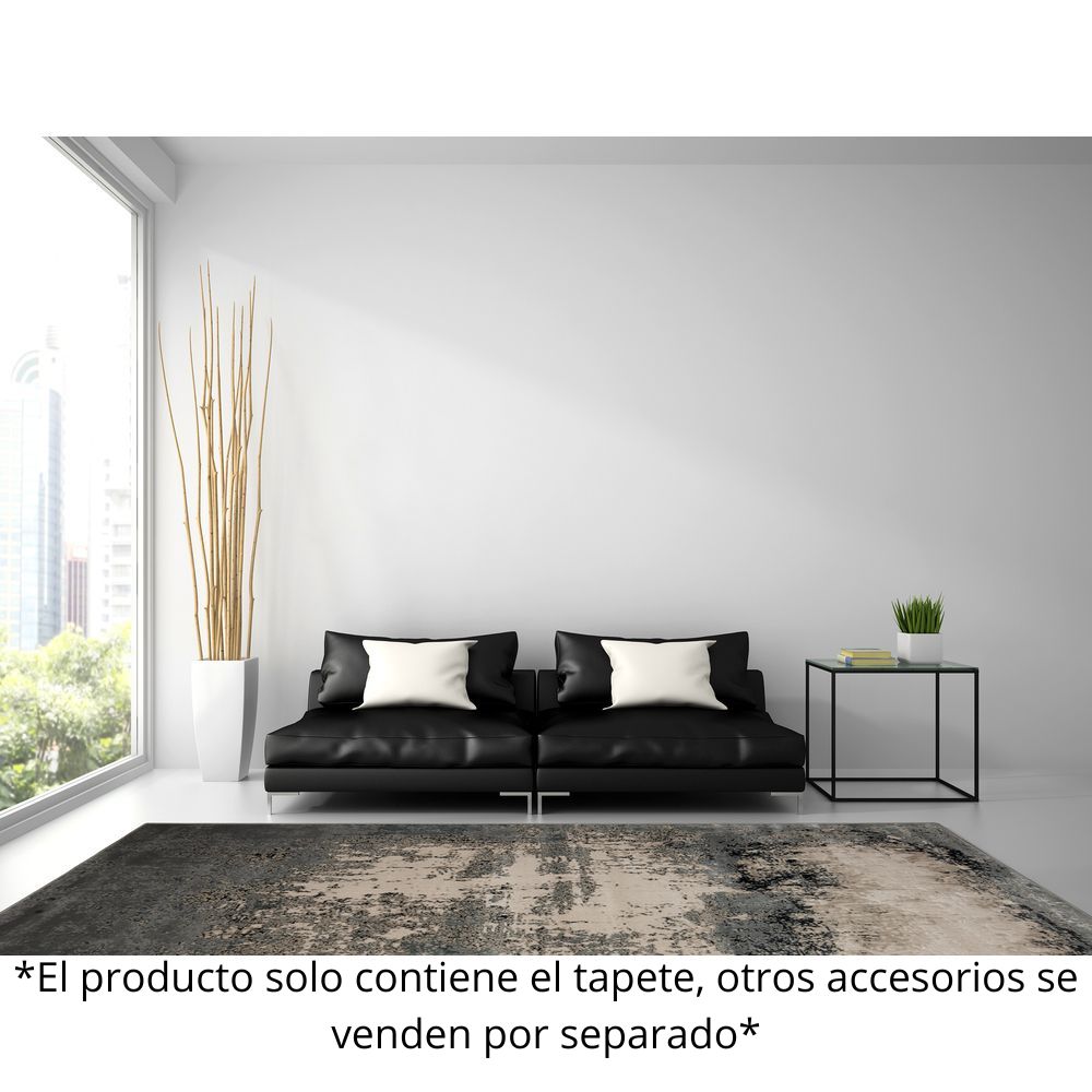 Tapete decorativo colección Belma U6025 rectangular de polipropileno y poliéster en plata y negro