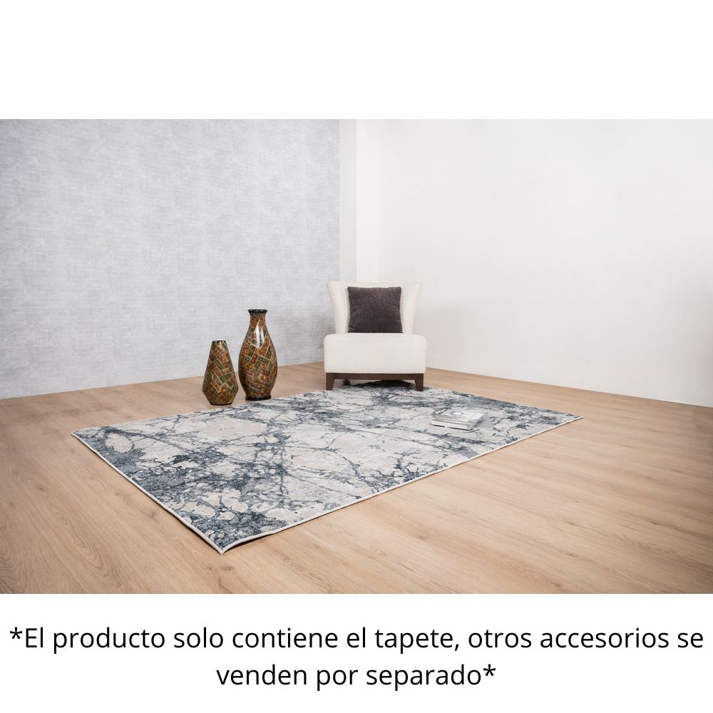Tapete colección Belma U6026 rectangular de polipropileno y poliéster en tono plata negro