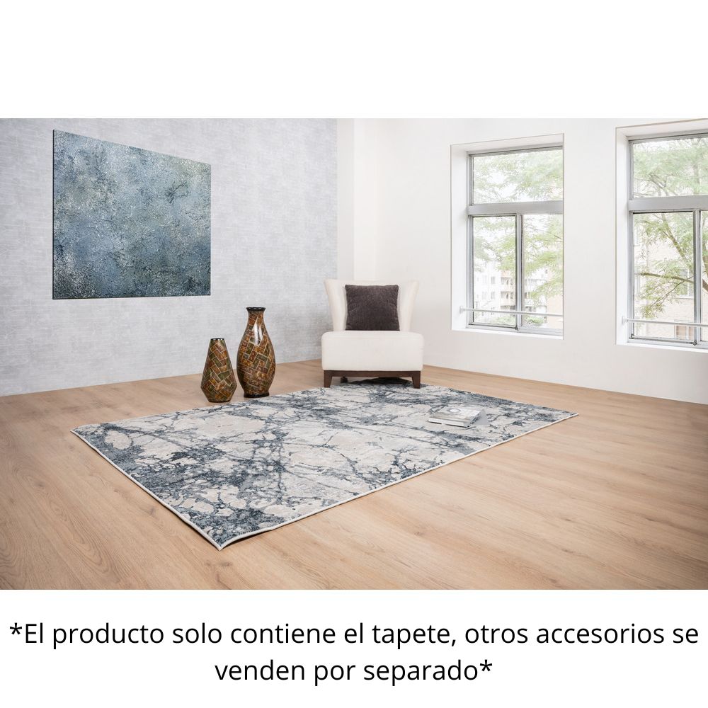 Tapete colección Belma U6026 rectangular de polipropileno y poliéster en tono plata negro