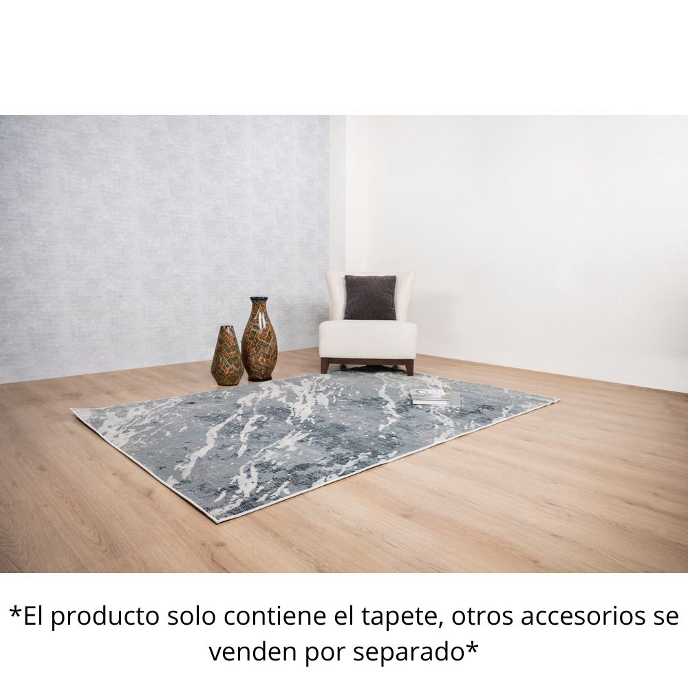 Tapete decorativo colección Belma U6027 rectangular en polipropileno y poliéster color plata negro