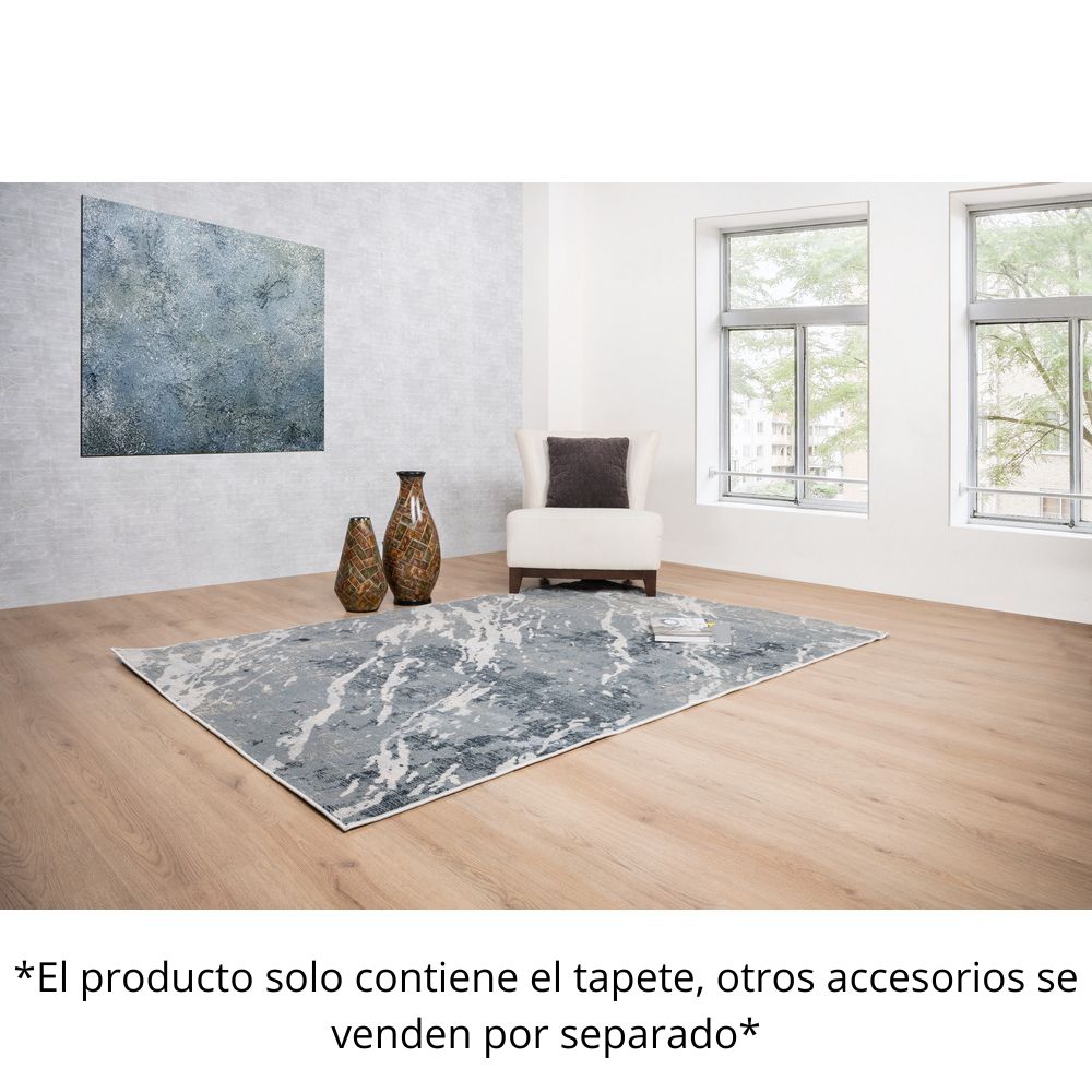 Tapete decorativo colección Belma U6027 rectangular en polipropileno y poliéster color plata negro