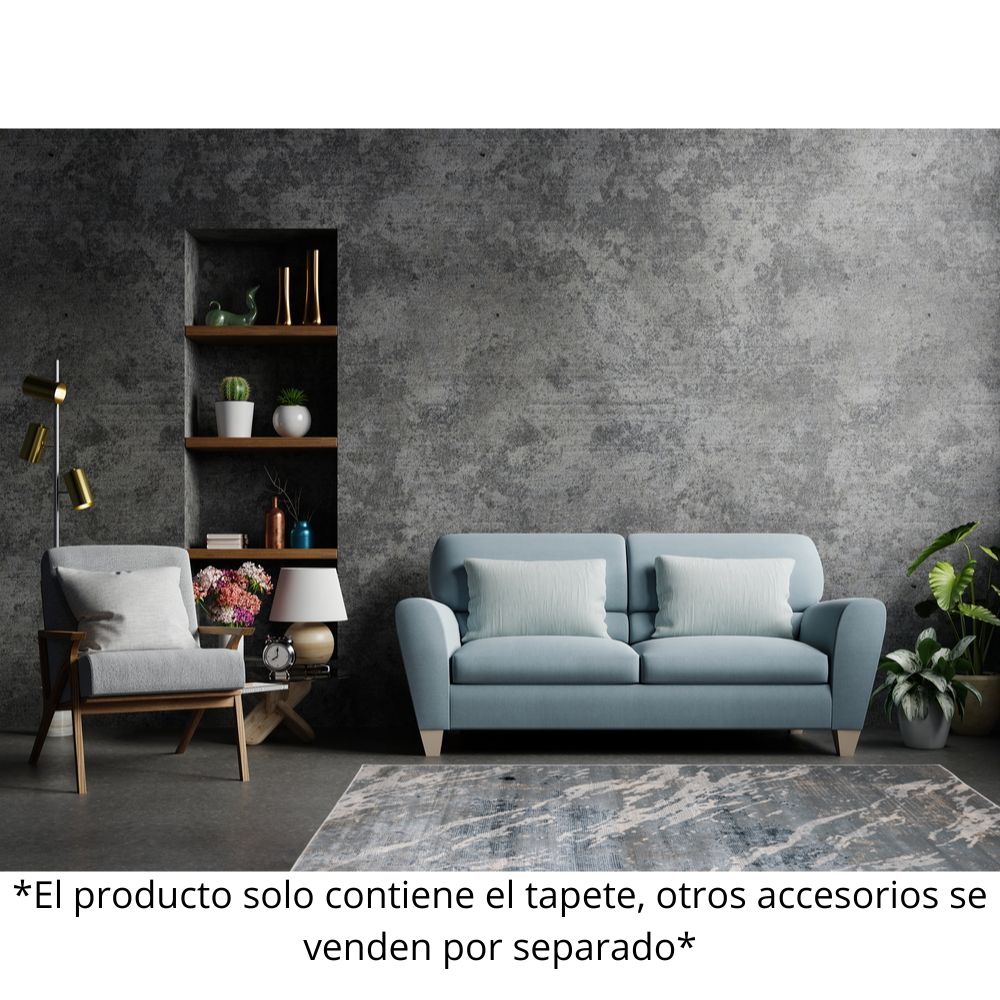 Tapete decorativo colección Belma U6027 rectangular en polipropileno y poliéster color plata negro