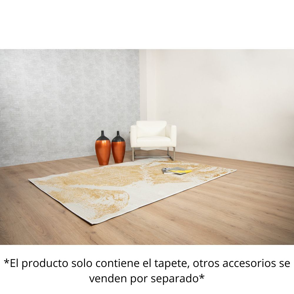 Tapete decorativo Elif U6034 rectangular de polipropileno y poliéster en oro y taupe