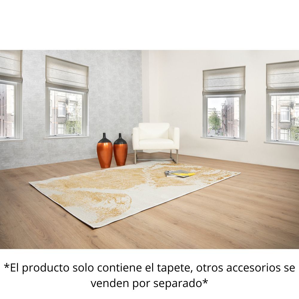 Tapete decorativo Elif U6034 rectangular de polipropileno y poliéster en oro y taupe