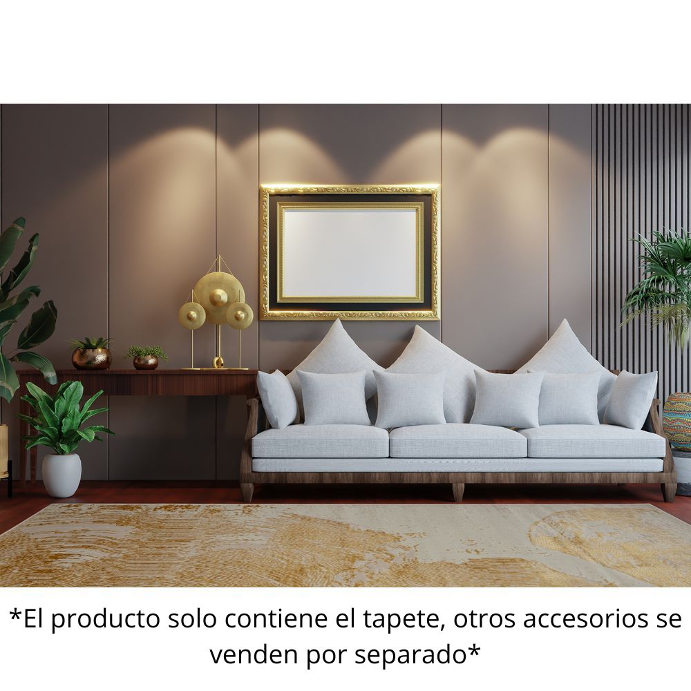 Tapete decorativo Elif U6034 rectangular de polipropileno y poliéster en oro y taupe