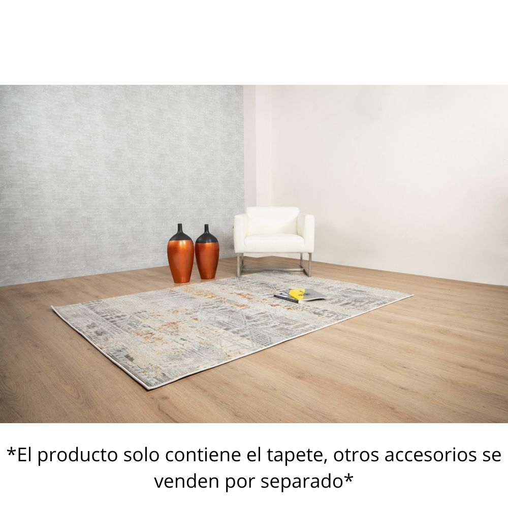 Tapete decorativo colección Elif U6035 rectangular de polipropileno y poliéster en oro taupe