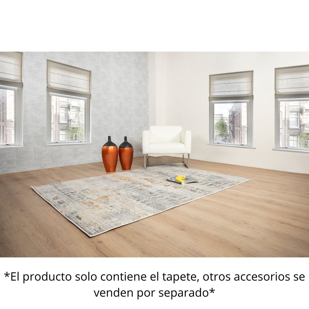Tapete decorativo colección Elif U6035 rectangular de polipropileno y poliéster en oro taupe